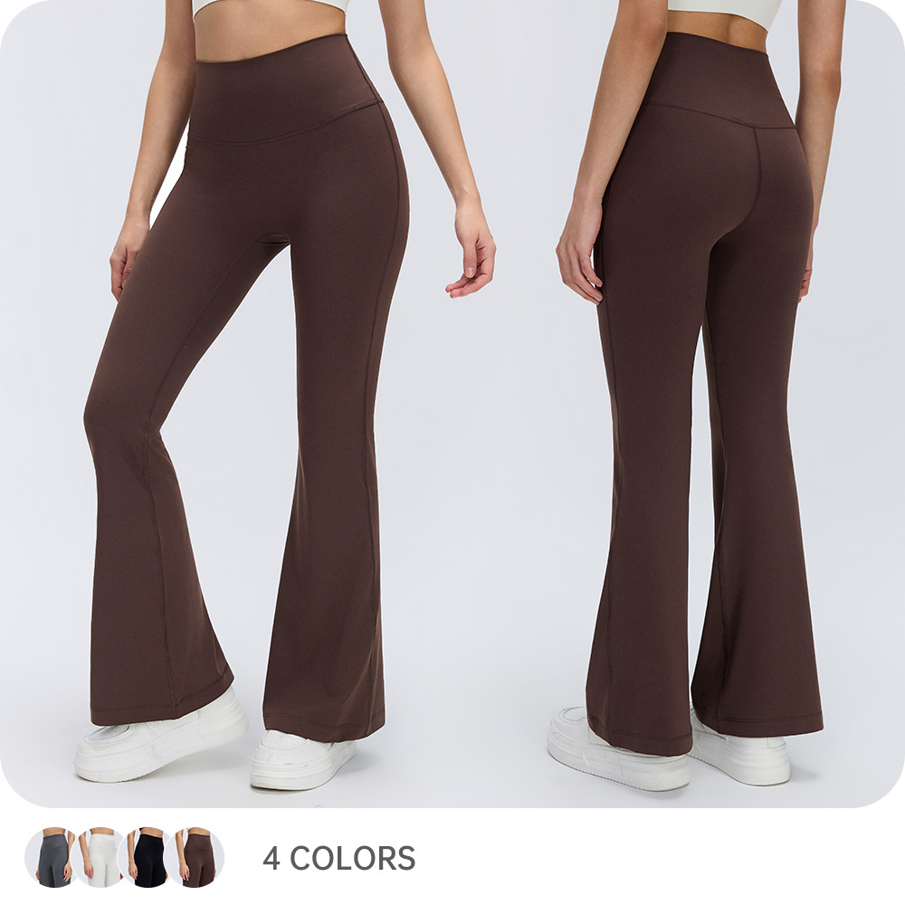 Yüksek bel yoga taytı kadın şeftali kaldırma flare pantalonu D26017