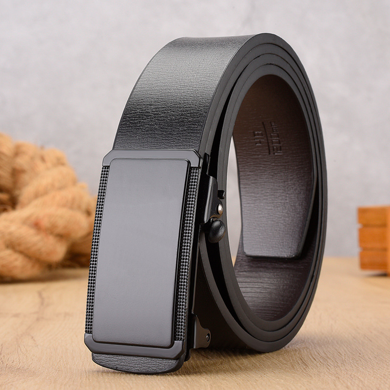 Men's classic automatic buckle belt PU leather belt smooth buckle work belt wholesale men's belt new style - 1