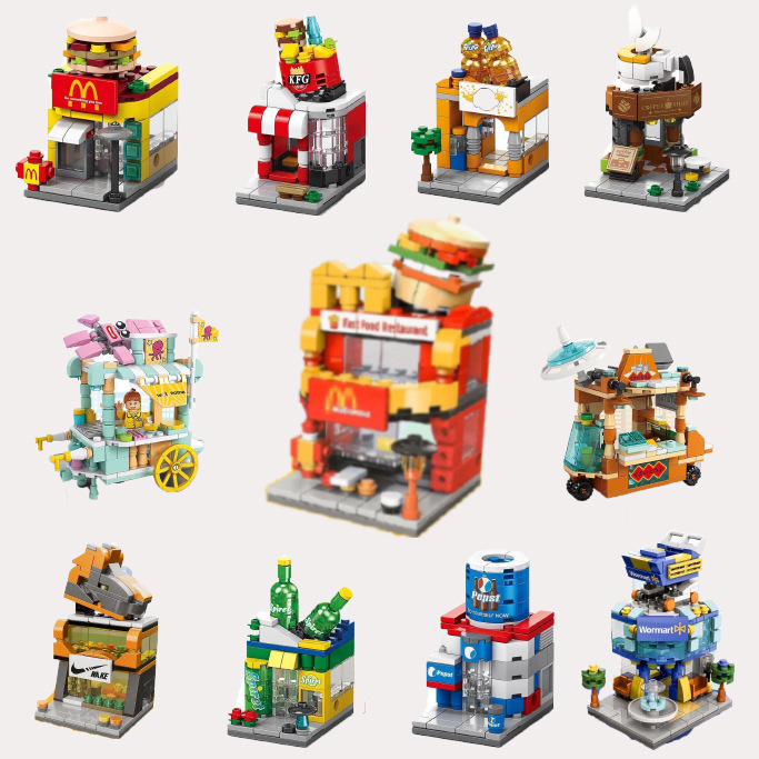 City Street Scene Building Blocks, Lego Compatible Mini Small Particle Set
