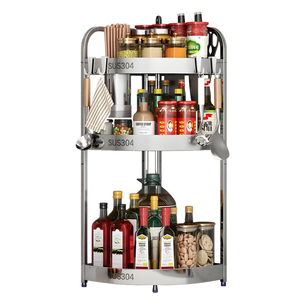 304 stainless steel kitchen shelf spice tripod spice rack countertop corner knife holder rod storage shelf - 6