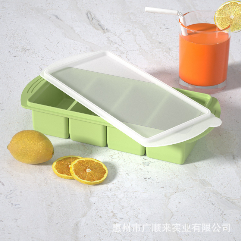 跨境冻汤硅胶模具冰格4格家用食物辅食储存盒保鲜盒冷冻托盘带盖 - 13