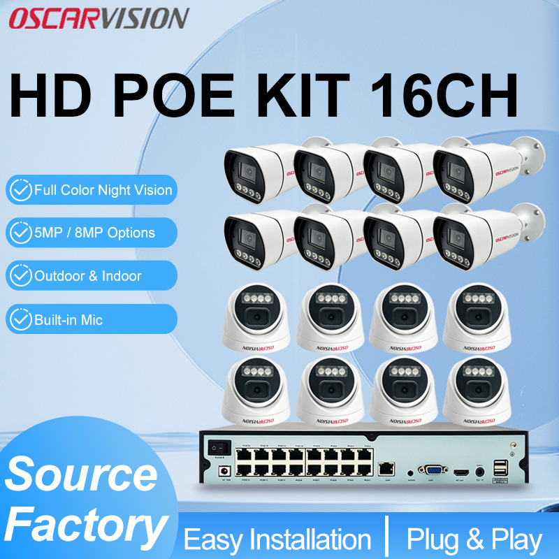 POE security camera 16-set 8 megapixel 4K high resolution night vision recording indoor home monitor camera
