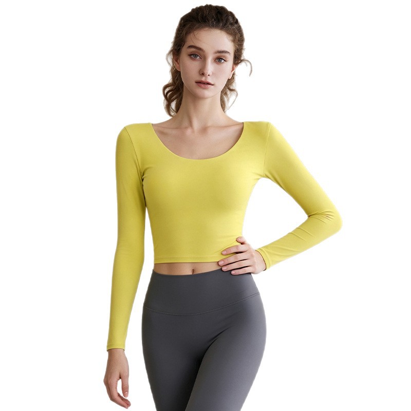 Autumn Winter Sports Top, Slim-Fit 2026 Style, Stunning U-Shaped Open Back Yoga Wear with Built-in Bra Pads, Outdoor Fitness Apparel