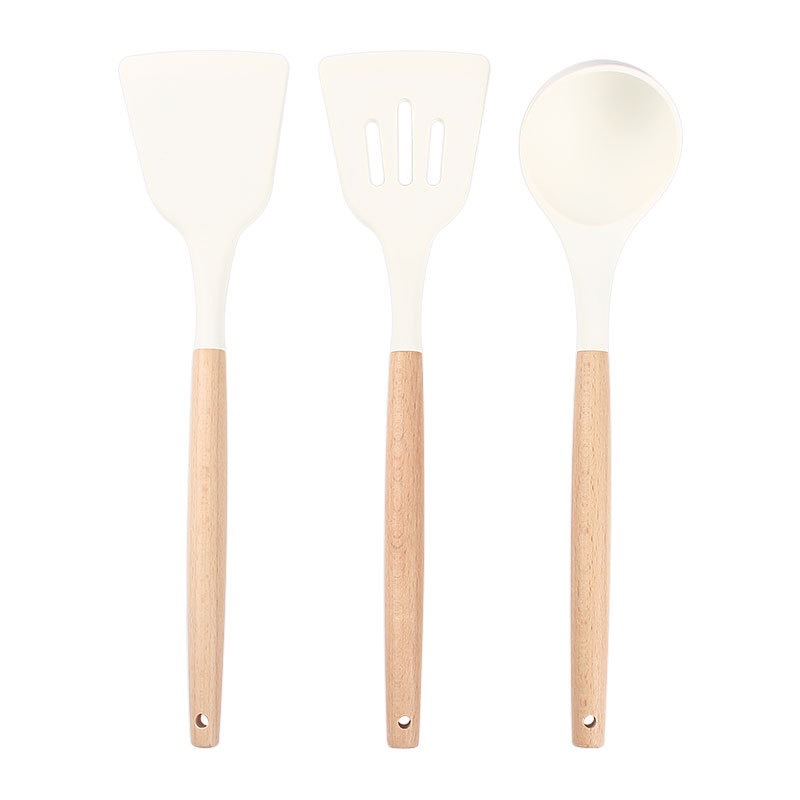 Spot silikon spatula, çorba kaşığı, yapışmaz tava, özel yüksek sıcaklığa dayanıklı ve haşlanmayı önleyen ev pişirme kevgir mutfak eşyaları seti beyaz - 6