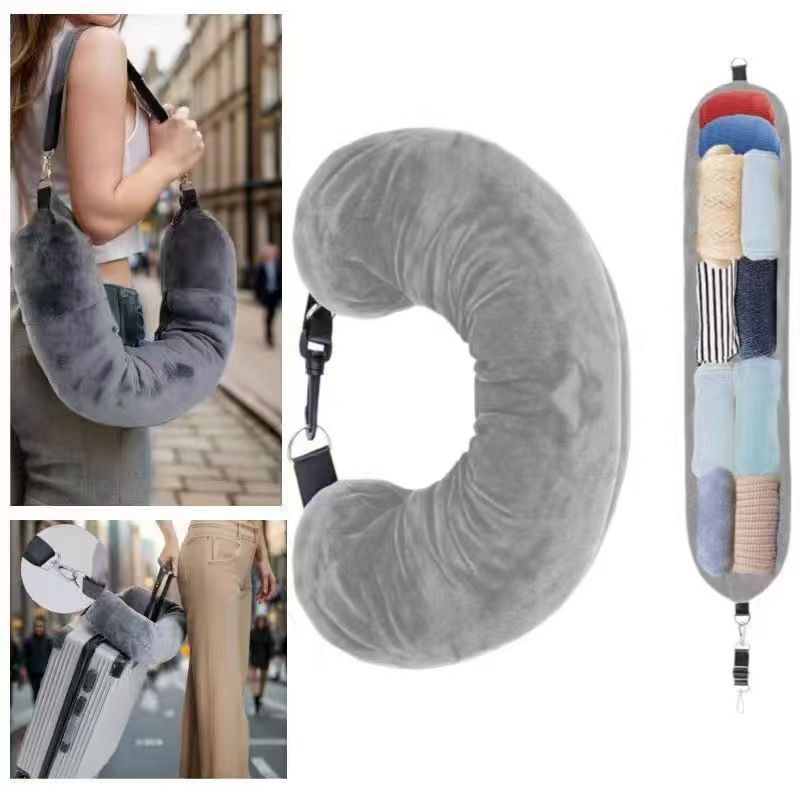 Amazon Grenzüberschreitender Bestseller Flugzeug-Nackenkissen Kleidung gefüllte Aufbewahrungstasche Outdoor Multifunktionales U-förmiges tragbares Kopfkissen