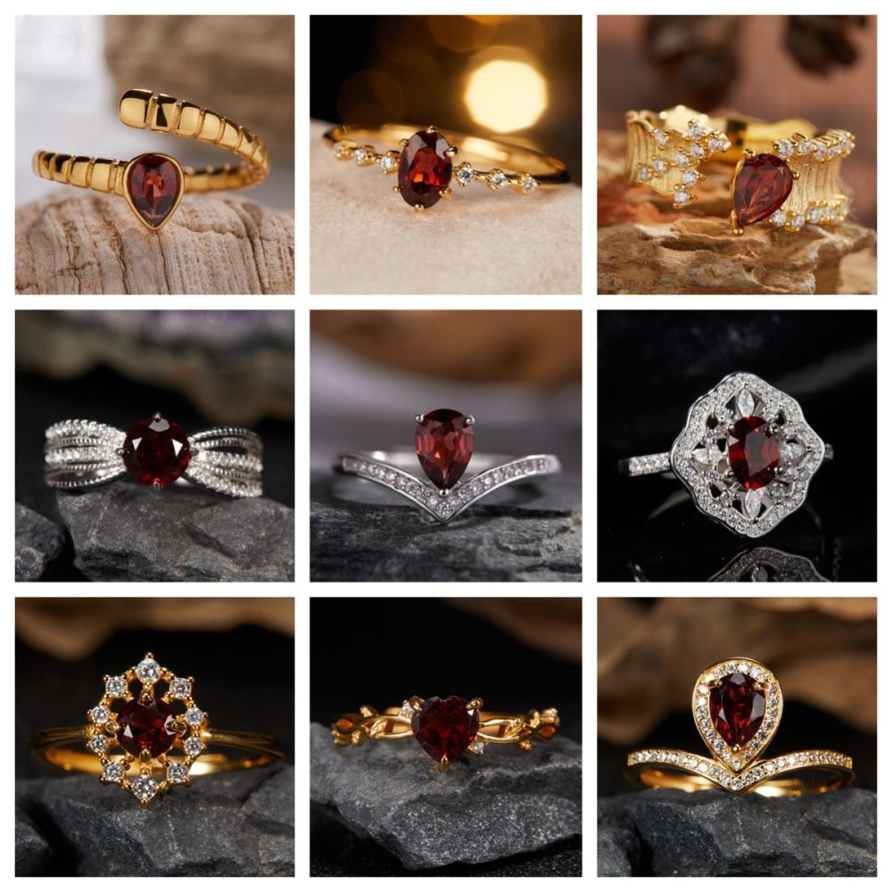 S925 Silver 18K Garnet Middle Finger Ring