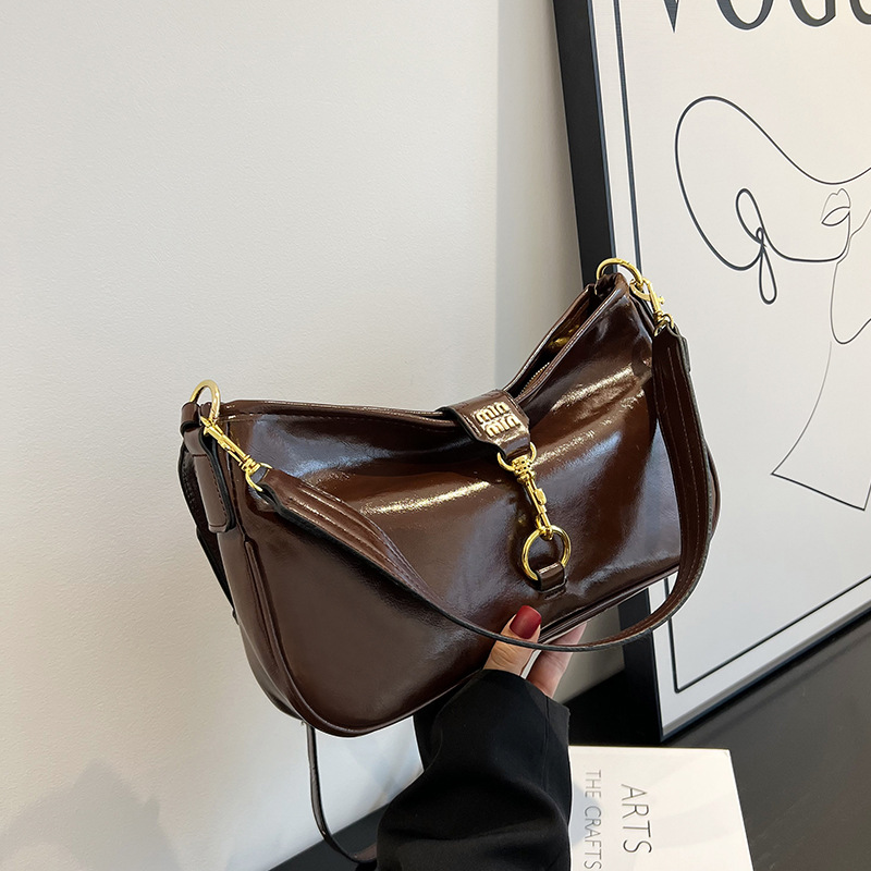 Retro Women's Baguette Underarm Bag with Shark Clip Lock, Crossbody