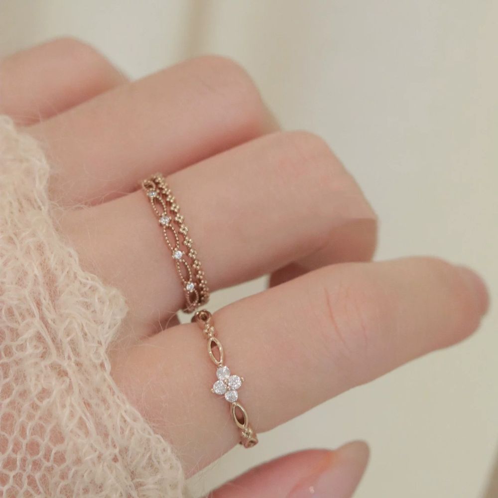Vintage coffee gold open ring, thin stackable design