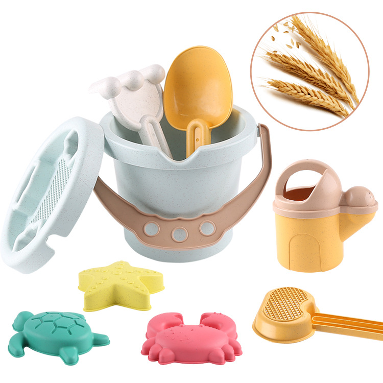 Çocuk plaj oyuncakları plaj kovası seti kalınlaşmış kum kazma kovası kazma araçları buğday samanı oyuncaklar 9 parçalı set