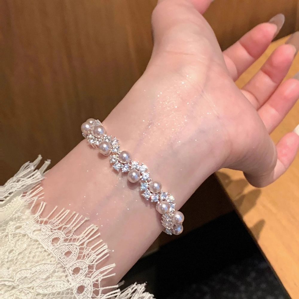 French-style micro-set zircon pearl bracelet for women - 1