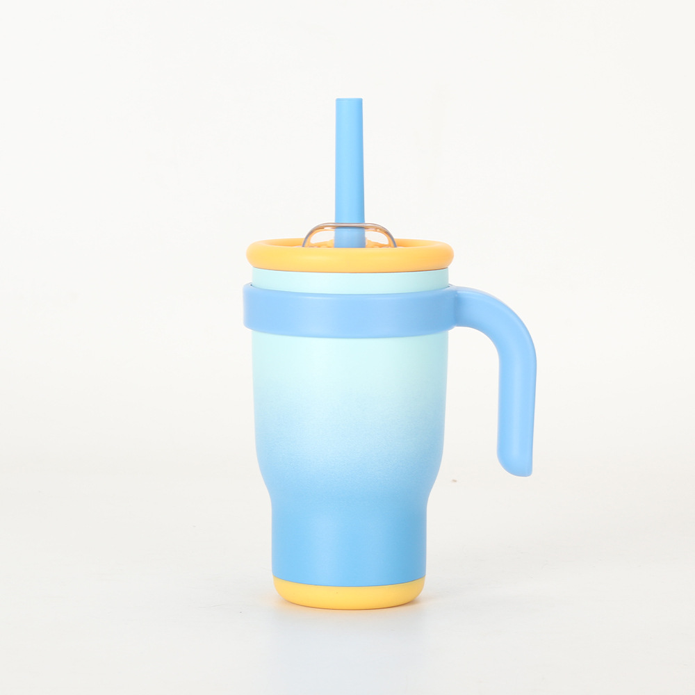 Back to school season contrast color 14oz straw car cup children student thermos cup stainless steel water cup handle car cup - 11