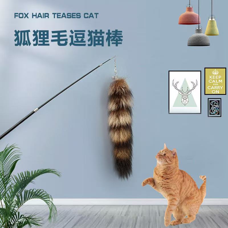 Telescopic Cat Teaser Wand with Feather Replacement Heads, Three-Section