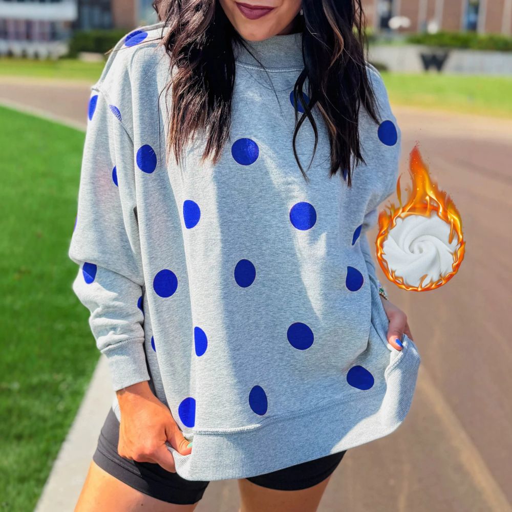 Cross-border Europe & America Women's Clothing 2026 Autumn/Winter Loose Casual Polka Dot Print Faux Turtleneck Fleece-Lined Warm Sweatshirt for Women