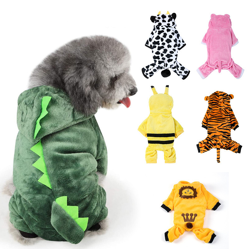 Warm Thick Coral Fleece Tiger Dinosaur Costume for Dogs and Cats, Autumn and Winter
