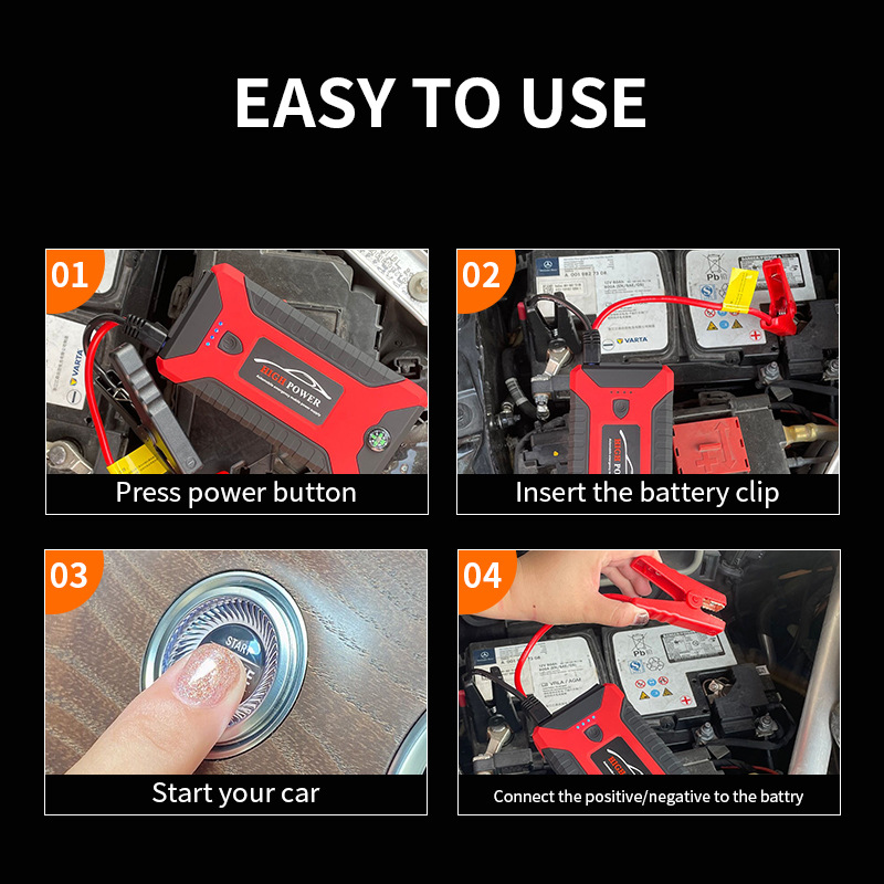 12V Portable Car Jump Starter with Air Compressor Emergency Start Power Bank Battery Booster