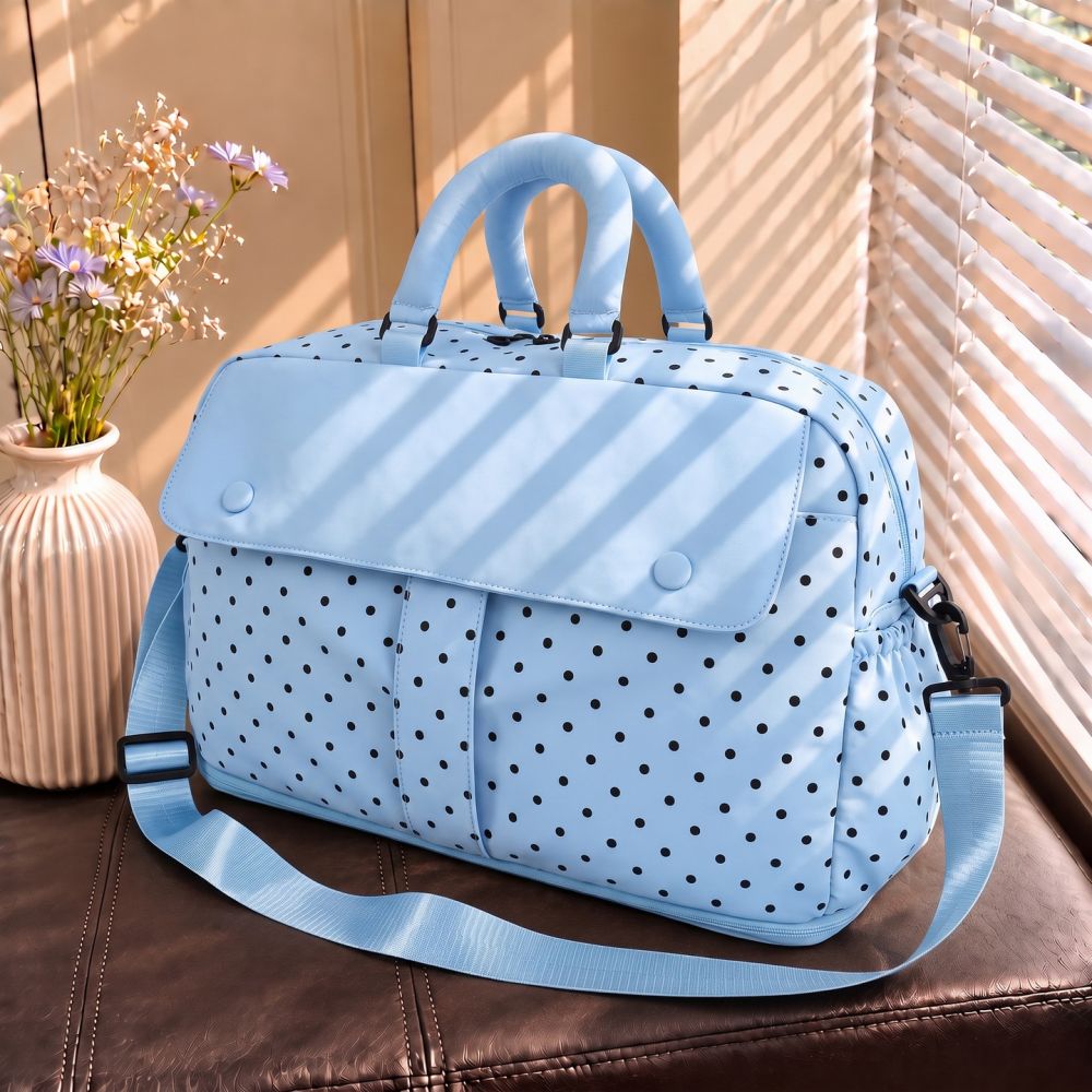 Polka dot travel bag women, large capacity, trolley sleeve