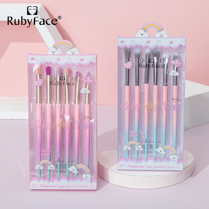RUBYFACE nokta makyaj fırça seti 6 göz fırçası seti profesyonel göz farı fırçası makyaj makyaj aracı hediye kutusu