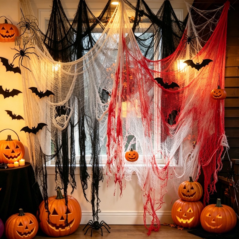 Blutrotes Halloween-Netzstoff zur Szenendekoration