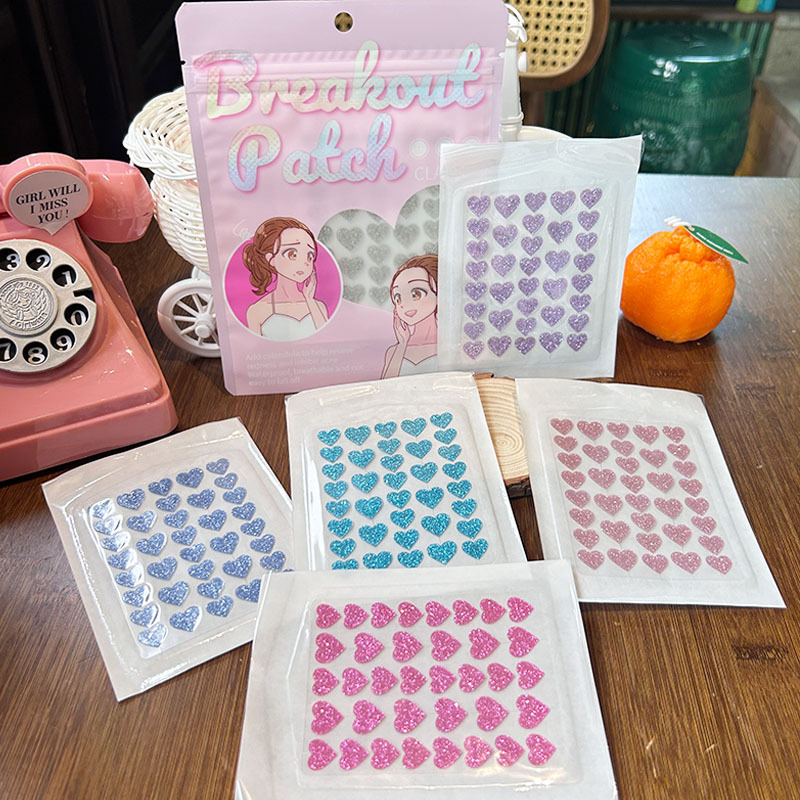 Hydrocolloid Heart-Shaped Acne Patches, Gentle, with Glitter