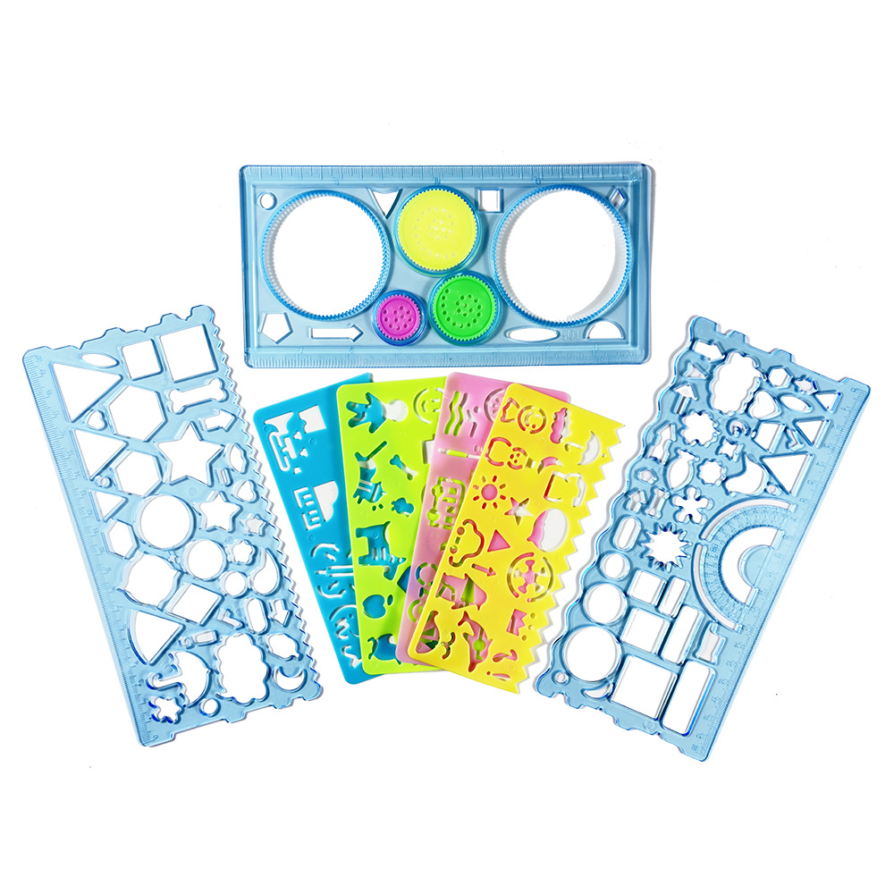 7-piece kaleidoscope ruler set with drawing shapes and templates