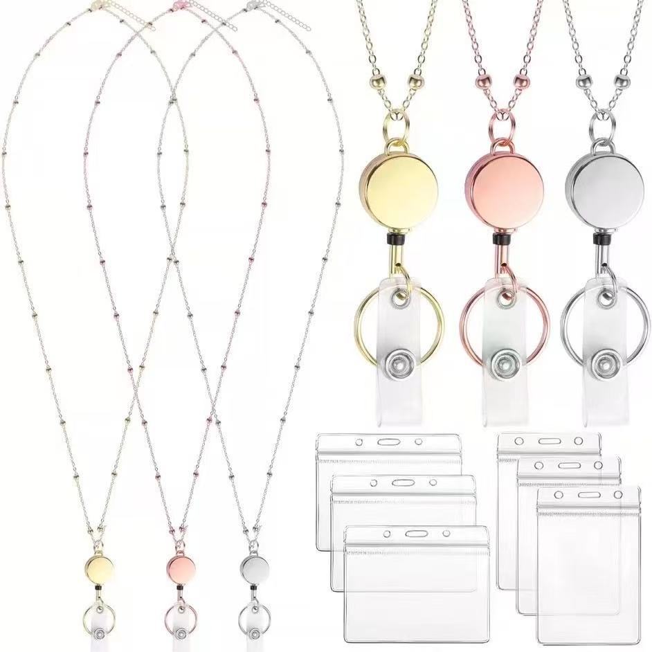 Manufacturer's Cross-Border Best-Selling Fashion Retractable Lanyard Retractable Ball Bead Necklace Sweater Chain Retractable Keychain