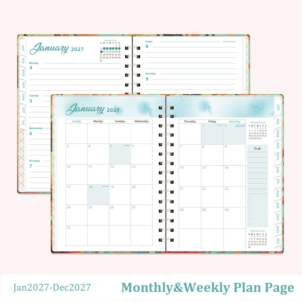 2027 yeni sınır ötesi planlayıcı defter, değerli ajanda, orijinal çiçek desenli spiral defter, askılı A5 defter.