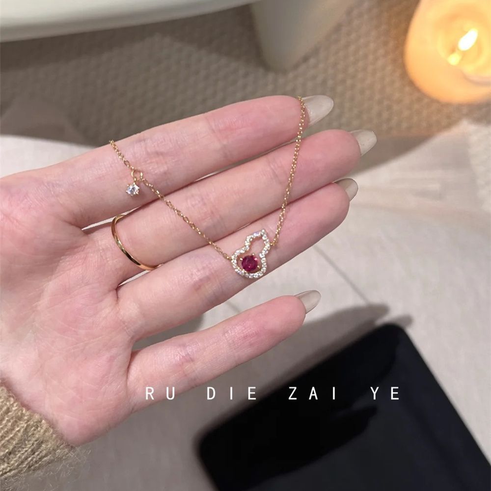Sarı gül kırmızı kabak kolye, kadın klavikula zinciri - 1