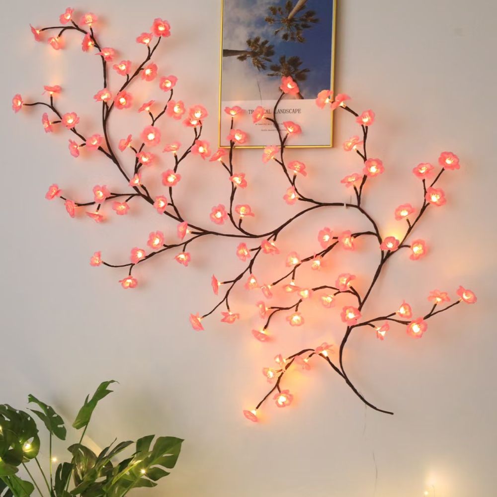 LED Şekillendirilebilir Rattan Peri Işık Dizisi, Yaprak Kelebek Çiçek Dekorlu