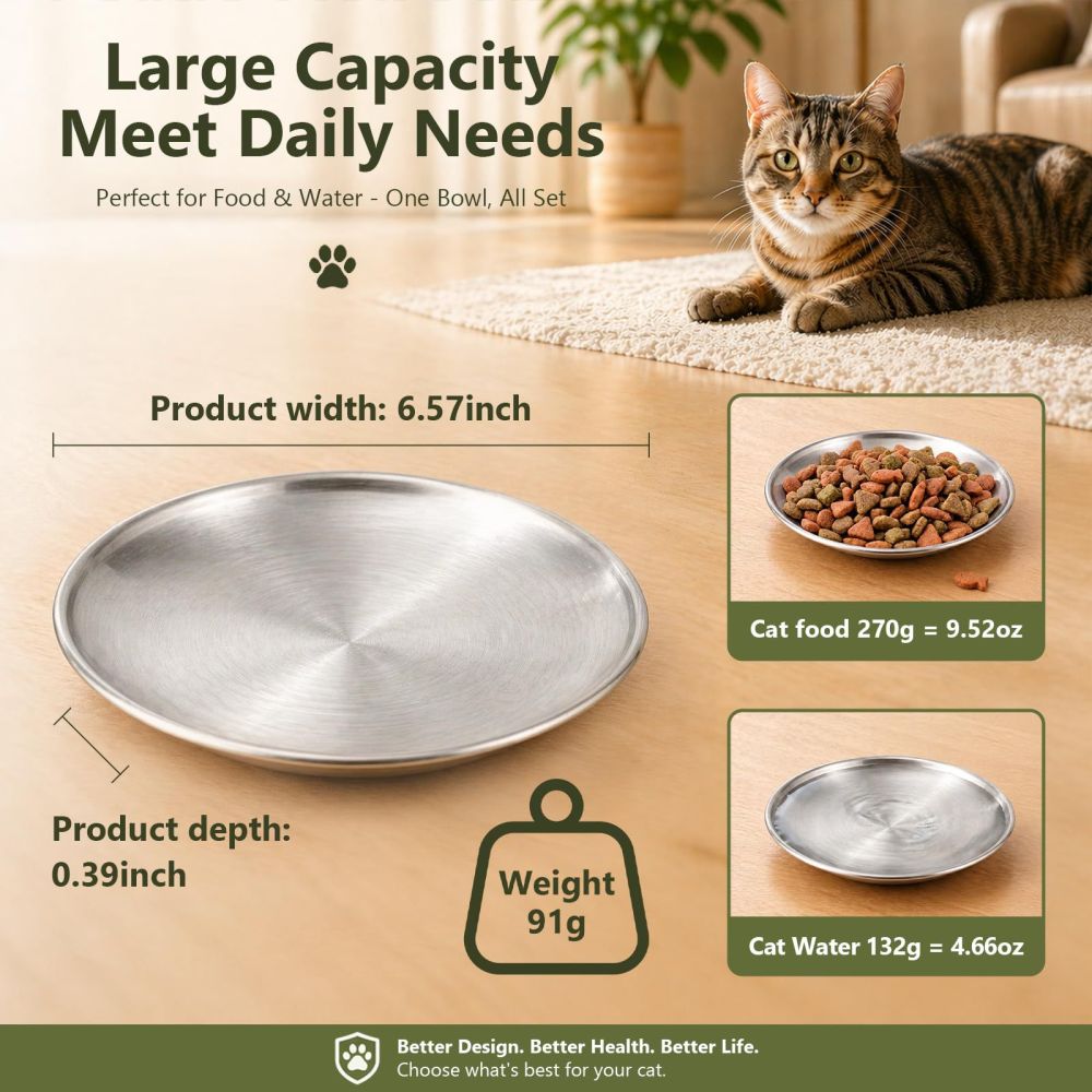 304 Stainless Steel Cat Bowl Four-Piece Set 6.7 Inch Gold Silver Round Plate Small Cat Multi-Cat Pet Supplies In Stock