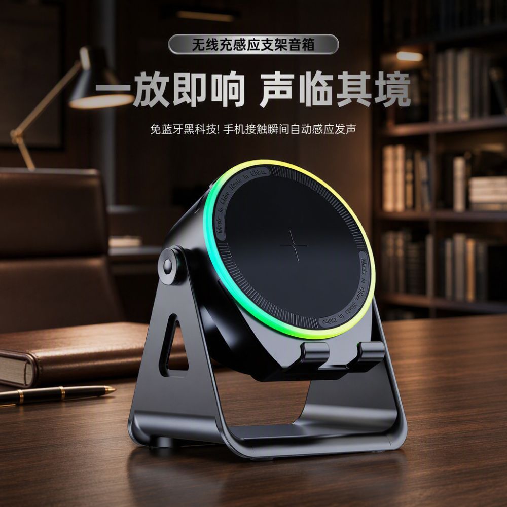 RGB Light Wireless Charging Phone Stand with Bluetooth Speaker