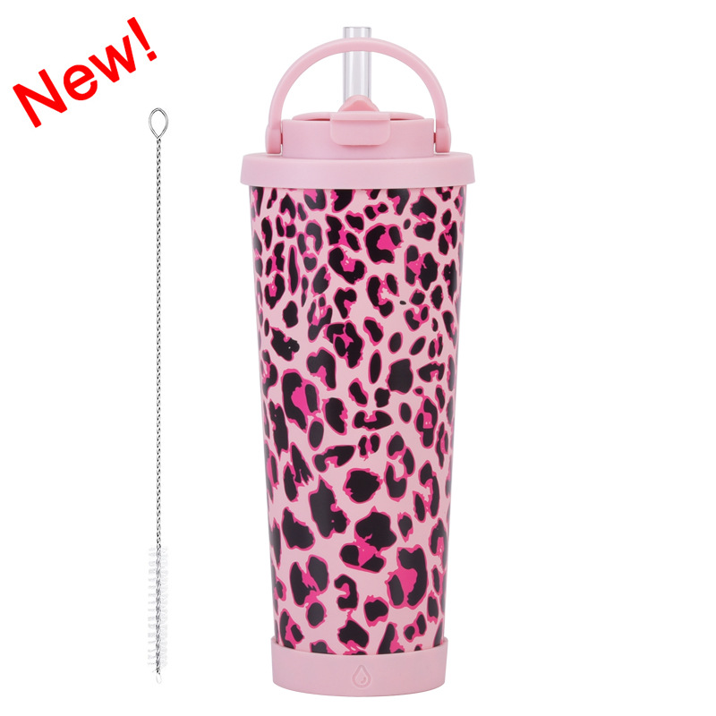 Yeni 830 ml büyük kapasiteli termos bardak, kullanışlı saplı, tek bardak, çift içme bardağı, büyük delikli baskılı pipetli bardak - 9