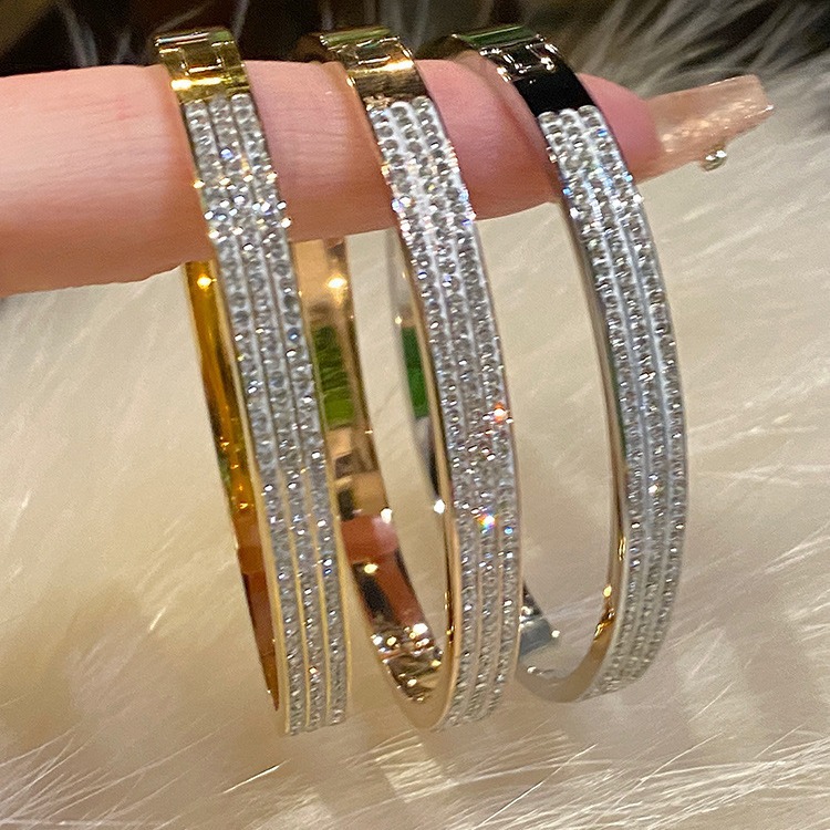 Titanstahl-Armband mit Strass, vollständig besetzt, leicht - 1