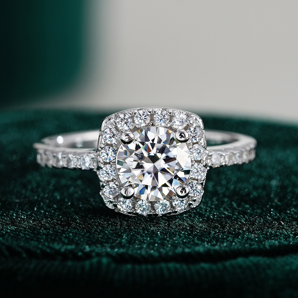 S925 silver PT950 gold-plated moissanite ring, 1 carat - 1