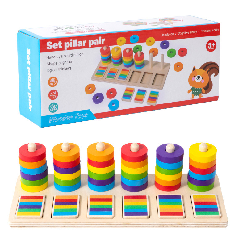 Sechsfarbiges Sortier-Ringe und Stäbchen-Set, Frühlernspielzeug