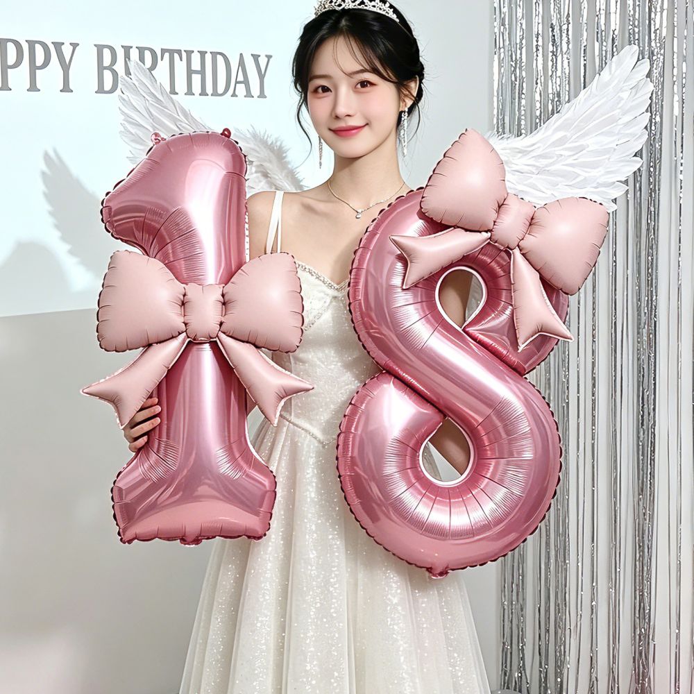 18 Yaş Doğum Günü Rakam Folyo Balon, El Tutulur, Parti Fotoğraf Aksesuarı