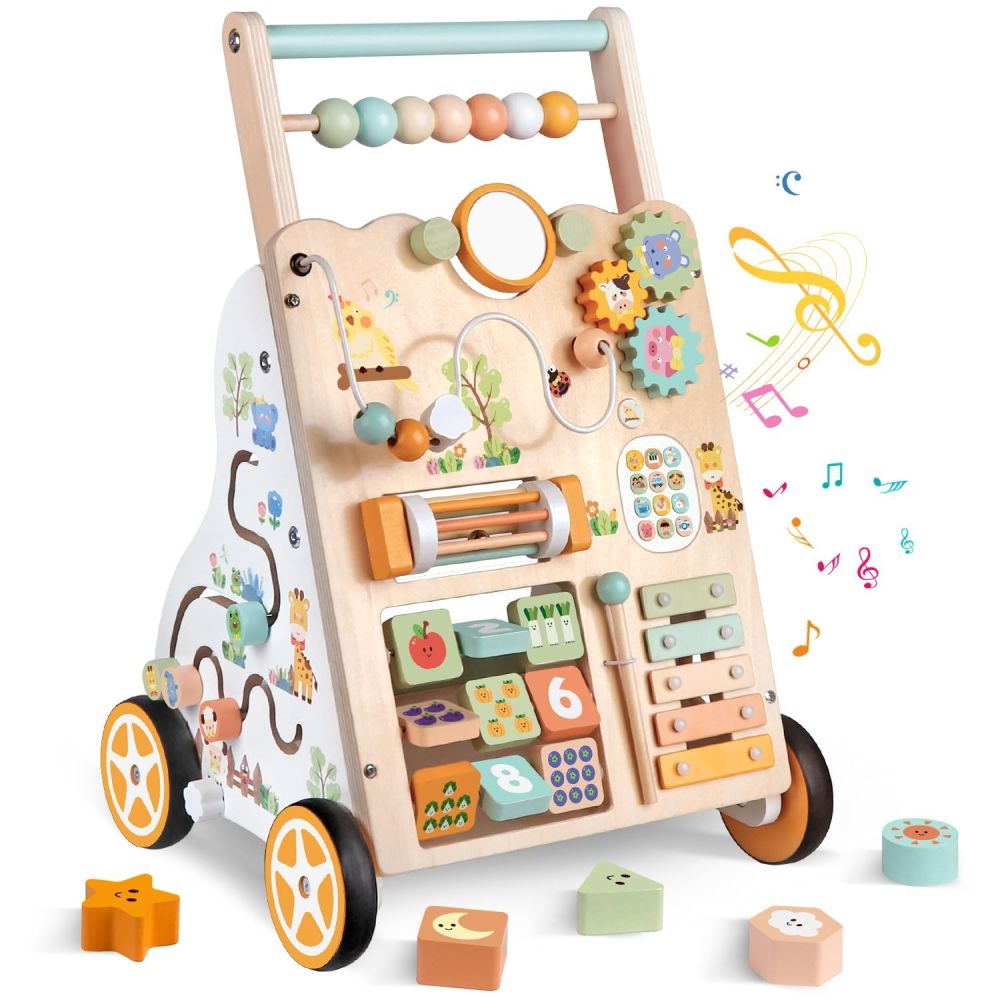 Wooden Baby Walker Children's Trolley Montessori Walking Toy Unisex Baby Learning Toy