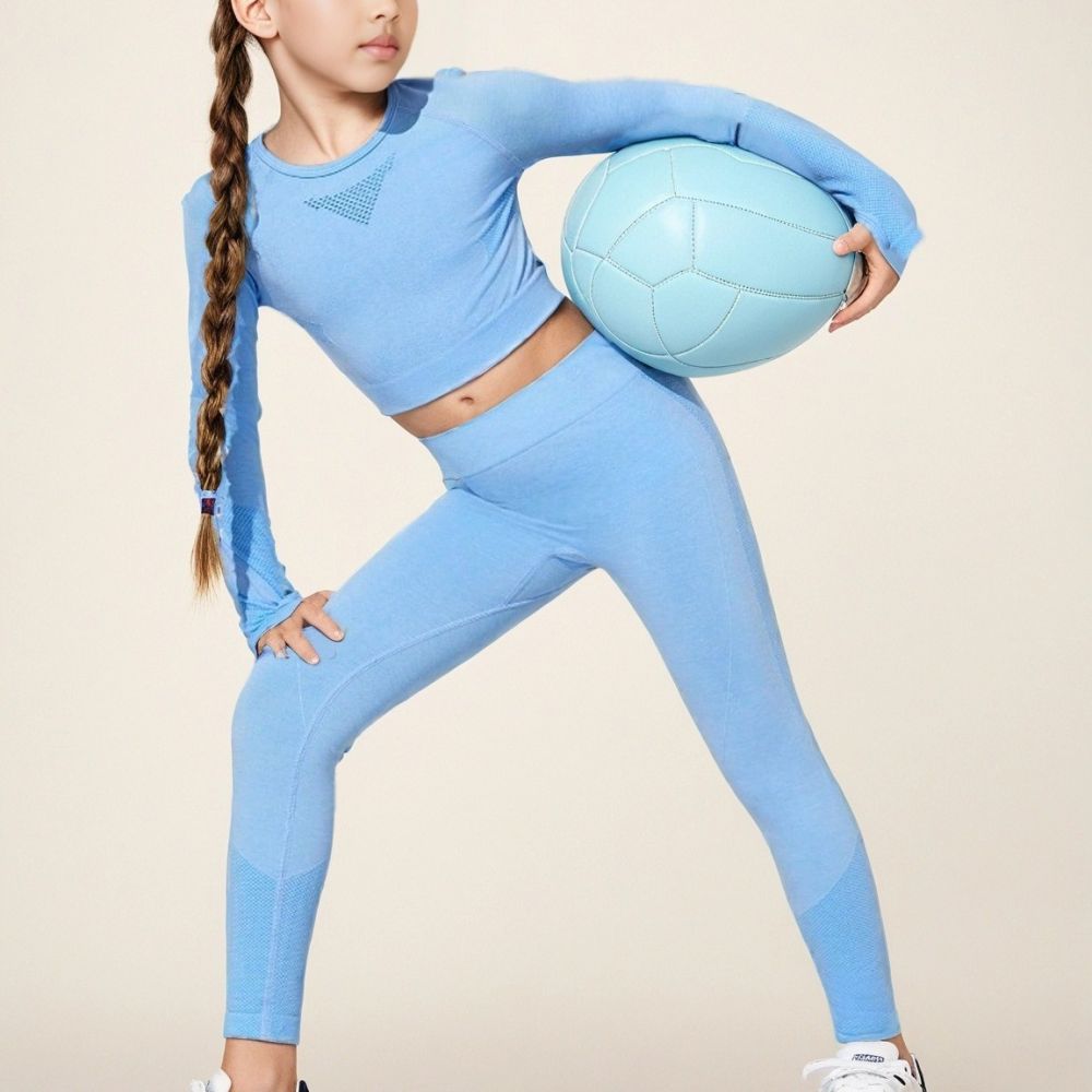 Girls' Yoga Set with High-Waist Leggings and Built-in Bra Pad Cross-Back Top
