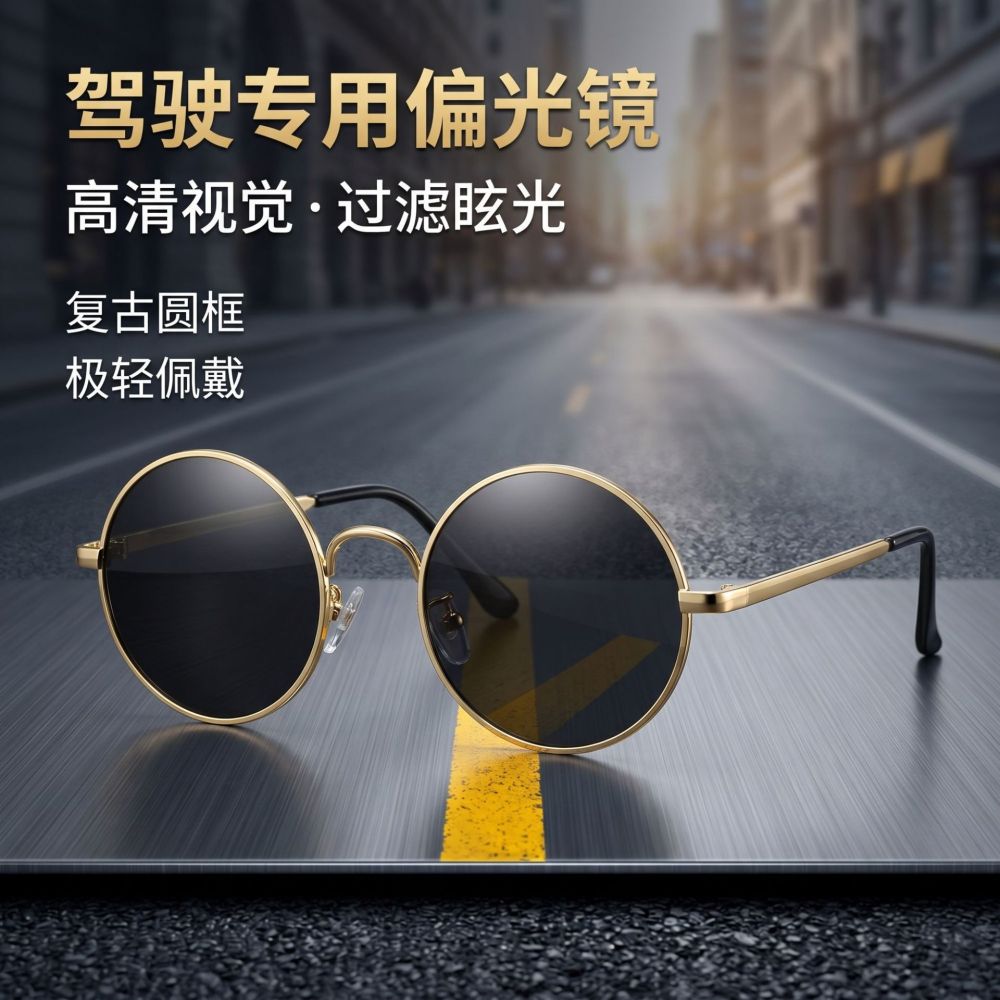 Herrensonnenbrille Retro Rundrahmen polarisierte Sonnenbrille UV-Schutz Blendschutz HD-Fahrbrille Fahrerbrille - 3