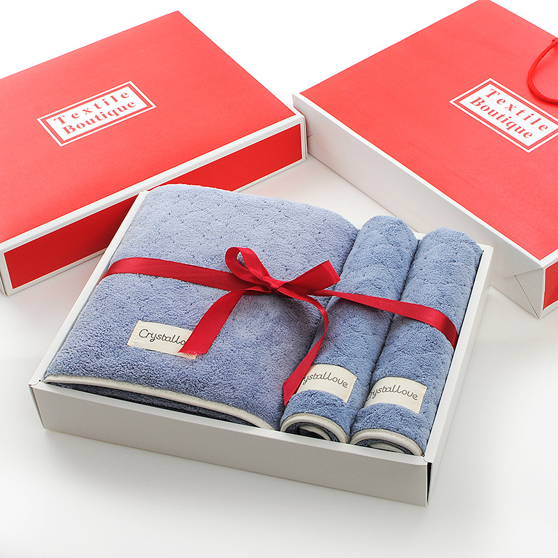 Havlu ve banyo havlusu hediye kutusu üçlü set, hediyelik eşya, işlemeli logo, doğum günü ziyafeti, düğün kutlaması, hatıra, mutlu sözler havlusu