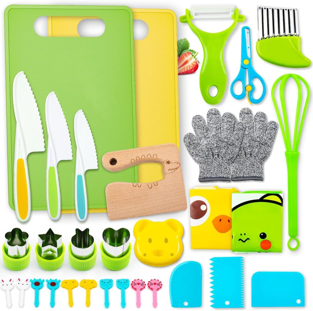 32-Piece Children's Plastic Knife and Cutting Board Set
