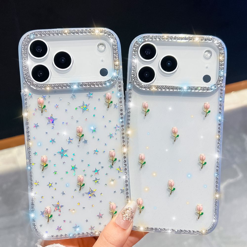 花朵闪钻新款适用苹果17promax手机壳iphone16防摔奢华闪粉保护套