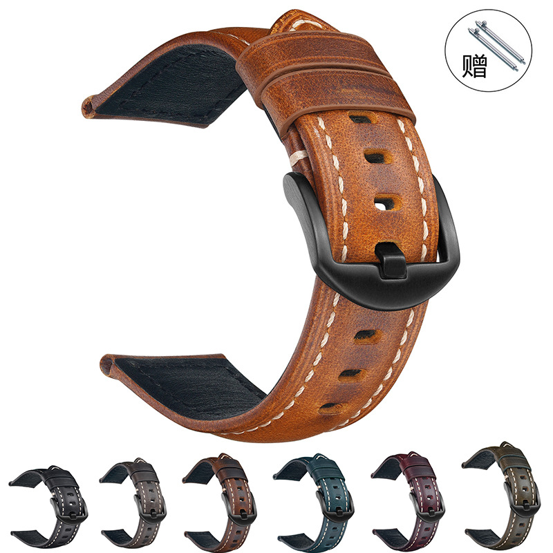 Handmade Vintage Genuine Leather Watch Strap, Oil-Waxed, 18-26 mm