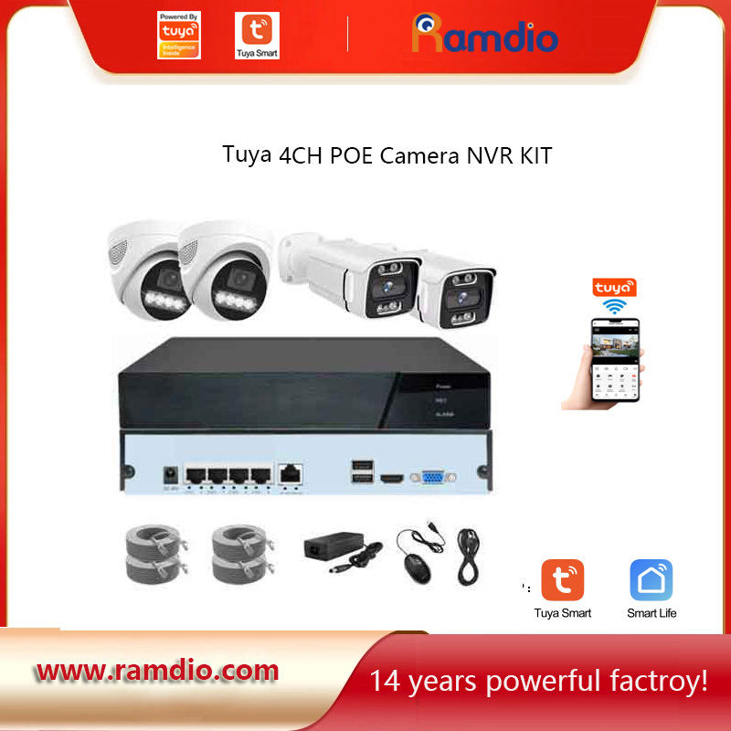 Tuya 4 kanallı 8MP POE CCTV IP kamera seti - 1