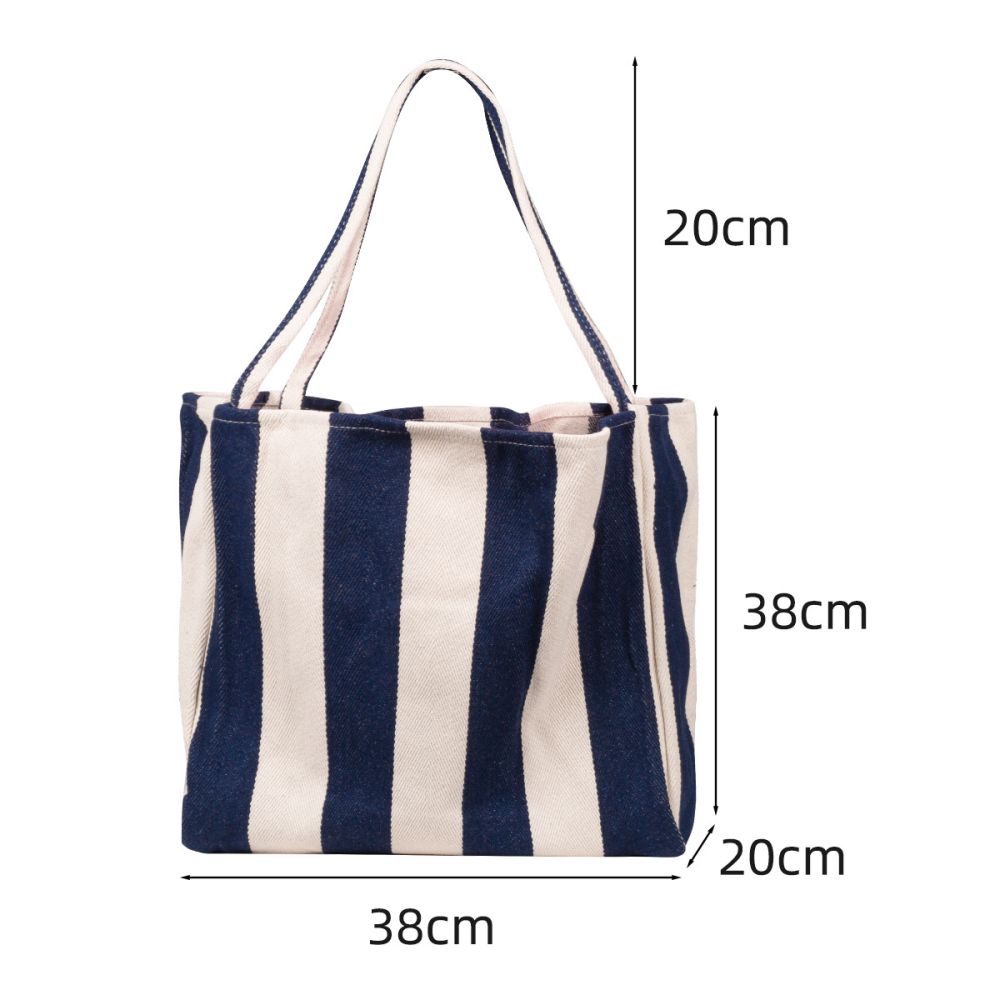 Damenhandtasche aus Leinen mit Streifenmuster, Einschulter-Tragegriff, große Kapazität, Canvas-Tasche in schlichtem und frischem Stil, elegant und vielseitig. - 10