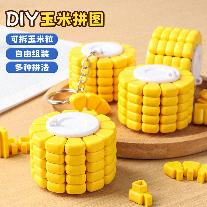 DIY Corn 3D Puzzle Building Blocks with Keychain for Children