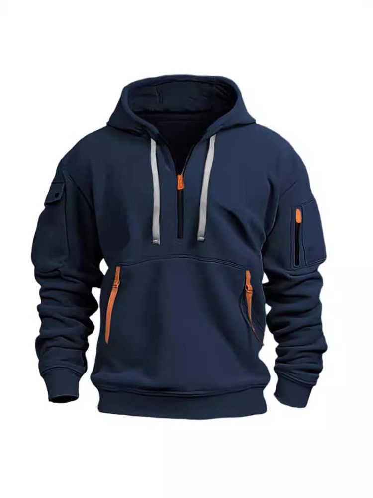 Grenzüberschreitender Export europäische Größe Frühling und Herbst Herren-Sweatshirt mit Kapuze und Reißverschluss Multi-Pocket Pullover Herren-Sportjacke Freizeitjacke