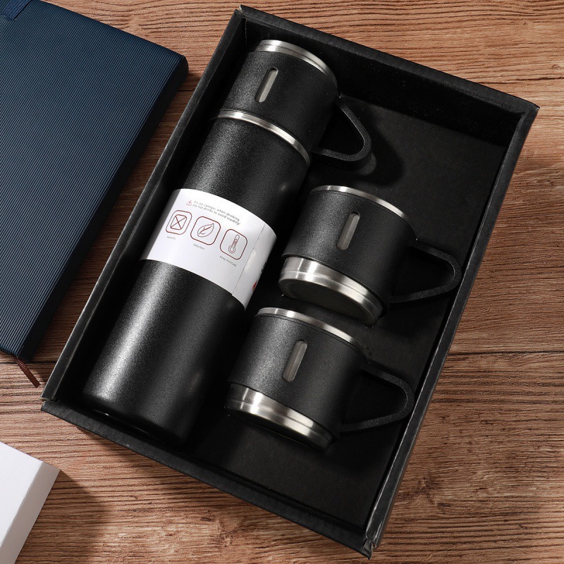 Grenzüberschreitend meistverkaufter Thermosbecher-Geschenkbox-Set mit einer Tasse und drei Deckeln, tragbares Edelstahl-Becher-Set, Firmengeschenk-Becher Großhandel