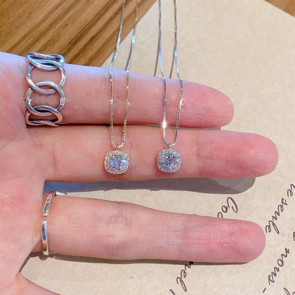 Square diamond pendant necklace for women