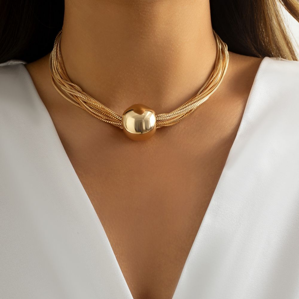 Multi-layer chain pendant necklace with spherical design