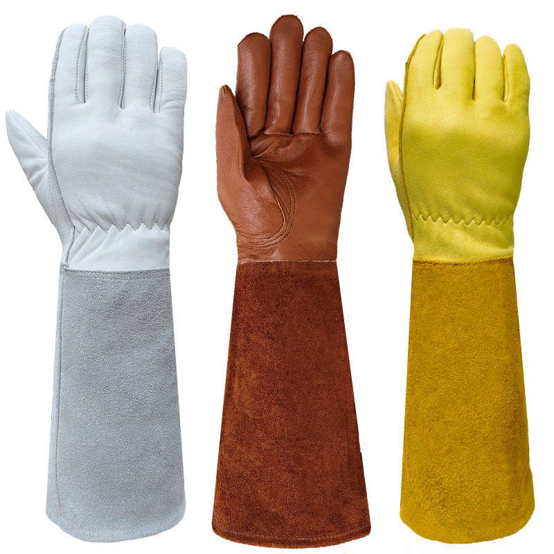 Long-Cuff Cowhide and Sheepskin Gardening Gloves, Stab-Resistant